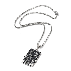 Stainless Steel Color 304 Stainless Steel Enamel Pendant Necklace, The Devil Tarot, Stainless Steel Color, 19.25 inch(48.9cm)