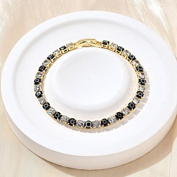 Черный Латунные эмалевые браслеты и подвески, с четким кубического циркония, без кадмия и без свинца, стойки покрытие, чёрные, 6-1/4 дюйм (16 см)