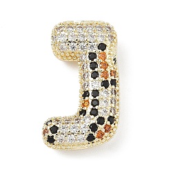 Letter J Латунные микро проложить кубического циркония подвески, долговечный, стойки покрытие, письмо амулеты, реальный 18 k позолоченный, буква J, 22x13x6.5 мм, отверстие : 5.2x3 мм