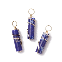 Темно-синий  Шифер Подвески из окрашенной синтетической императорской колонны из медной проволоки, золотые, темный сланец синий, 19.5x5.5 мм, отверстие : 2.5 мм