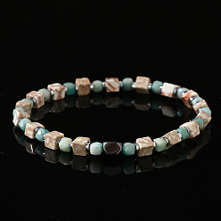 Смешанные камни Эластичные браслеты из натуральных смешанных драгоценных камней для мужчин, куб и рондель