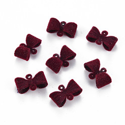 Dark Red Flocky Brass Links Connectors, Nickel Free, Bowknot, Dark Red, 8x12x3.5mm, Hole: 0.7mm