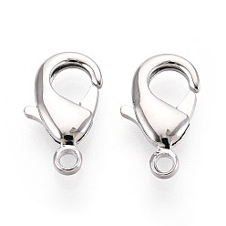 Платинированный Карабин-лобстеры, латунные, без никеля , Реальная платина, 15x9x3 мм, отверстие : 1.8 мм