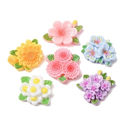 Mixed Color Opaque Resin Cabochons, Flower, Mixed Color, 17~23x24~27.5x6.5~8.5mm