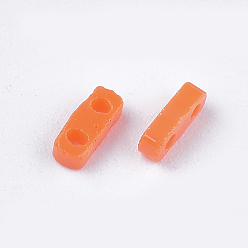 Coral 2-Hole Opaque Glass Seed Beads, Rectangle, Coral, 4.5~5x2x1~1.5mm, Hole: 0.5~0.8mm