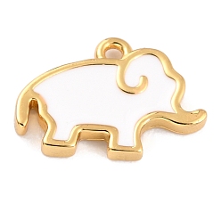 White Golden Brass Enamel Pendants, Long-Lasting Plated, Elephant, White, 9.5x13x1.5mm, Hole: 1.2mm