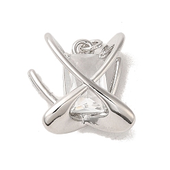 Platinum Brass Micro Pave Clear Cubic Zirconia Pendants, Cadmium Free & Lead Free, Rectangle, Platinum, 20x18x3x10mm