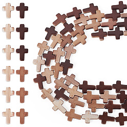 Седло Коричневый 4 нити из синтетических бирюзовых бусин, окрашенных аэрозольной краской, крестик, седло коричневый, 16x12.5x3.5 мм, отверстие : 1.2 мм, около 24 шт / нитка, 14.96'' (38 см)