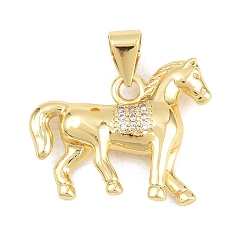 Настоящее золото 18K Латунные микро проложить кубического циркония подвески, лошадь очарование, прозрачные, реальный 18 k позолоченный, 16x19.5x4 мм, отверстие : 4x3.5 мм