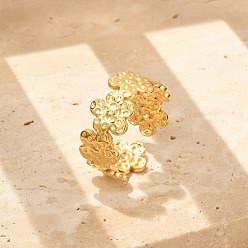 Настоящее золото 18K Цветок 304 открытые манжеты из нержавеющей стали для женщин, реальный 18 k позолоченный, 9 мм, регулируемый