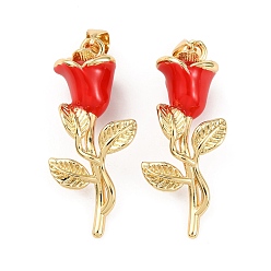 Настоящее золото 18K Латунь эмаль подвески, цветок, стойки покрытие, долговечный, без свинца и без кадмия, реальный 18 k позолоченный, 34x14x10.5 мм, отверстие : 5x3.5 мм