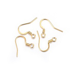 Real 18K Gold Plated 304 Stainless Steel French Earring Hooks, Flat Earring Hooks, Ear Wire, with Horizontal Loop, Real 18k Gold Plated, 15x17x2mm, Hole: 2mm, 21 Gauge, Pin: 0.7mm