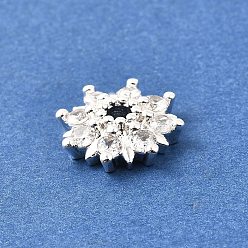 Серебро Колпачки для бусин из прозрачного кубического циркония в форме цветка из латуни, долговечный, без кадмия и без свинца, стойки покрытие, серебряные, 13.5x4 мм, отверстие : 2 мм