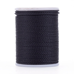 Black Round Waxed Polyester Cord, Taiwan Waxed Cord, Twisted Cord, Black, 1mm, about 12.02 yards(11m)/roll