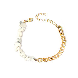 Говлит Натуральный Howlite бисерные браслеты, с цепями из нержавеющей стали, 6-3/4 дюйм (17 см)