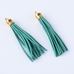 Средний Бирюзовый Искусственные замши кисточкой подвесные украшения, с концами пластмассового шнура ccb, золотые, средне бирюзовый, 84~89x11.5~12 мм, отверстие : 2.5 мм