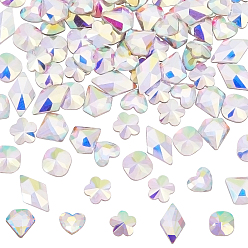 Crystal AB 100Pcs 5 Style DIY Flat Back K9 Glass Rhinestone Cabochons, Back Plated, Faceted, Mixed Shapes, Crystal AB, 20pcs/style