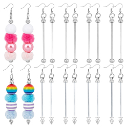 Platinum 10 Pairs 2 Styles Brass with Iron & Alloy Bar Beadable Hoop Earring Findings, Platinum, 102~105mm, 5pairs/style