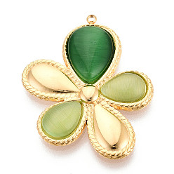 Зеленый 304 подвески из нержавеющей стали, цветок, со стеклом, реальный 18 k позолоченный, ионное покрытие (ip), зелёные, 35.5x29x4~4.5 мм, отверстие : 1.6 мм