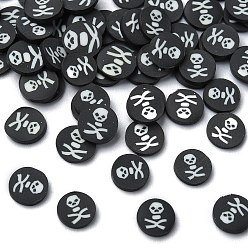 Черный Кабошоны из полимерной глины ручной работы на тему Хэллоуина, скелет, чёрные, 5.5x1 мм, Около 29411 шт / 1000 г