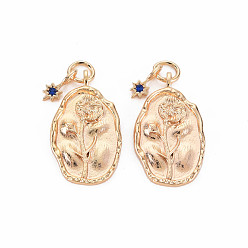 September Morning Glory Messing capriblau strass anhänger, Geburtsblumencharme, Nickel frei, oval mit Stern, echt 18 k vergoldet, September-Winde, 23x13x2 mm, Bohrung: 3 mm, Sterne: 9x4x1 mm