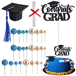 Blue Graduation Cake Decoration Kits, including Plastic Ball and Felt Word, Blue, 150x2mm