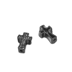 Electrophoresis Black Brass Micro Pave Clear Cubic Zirconia Beads, Cross, Electrophoresis Black, 14x9mm