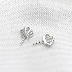 Platinum Brass Micro Pave Clear Cubic Zirconia Crown Head Pins, for Baroque Pearl Making, Platinum, 12x8mm
