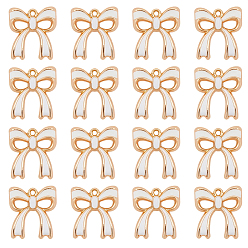 Белый 80подвески из эмали с покрытием из сплава, очарование бантом, золотые, белые, 19.5x17.5x3 мм, отверстие : 1.5 мм