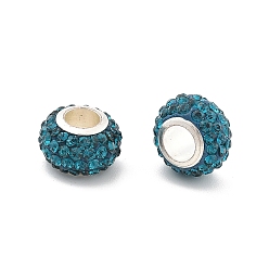 чирок Рондель полимерная глина европейские бусины, бусины с большим отверстием, с сердцевиной из горного хрусталя и сплава, зелено-синие, 11.5x7.5 мм, отверстие : 5 мм