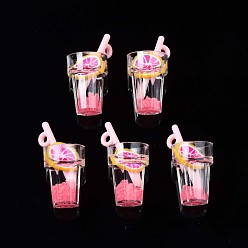 Grapefruit Подвески из смолы с имитацией фруктового чая, серебристая пудра и полимерная глина внутри, с акриловой чашкой, грейпфрут узор, 25~28.5x12.5 мм, отверстие : 1.8 мм