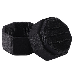 Черный Пластиковая бархатная обложка для парных колец, подарочный футляр для обручального кольца, восьмиугольник, чёрные, 5.1x5x4.9 см