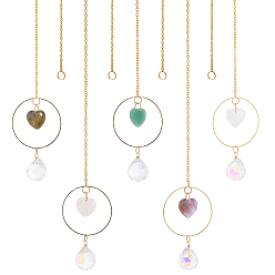 Смешанные камни 5 шт. комбинированные солнечные ловушки из натурального камня и стекла, сердце, с железными цепочками, золотые, 345 мм