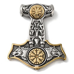 Античный Серебристый & Золотой Викинг 304 подвески из нержавеющей стали, молот Тора с подвеской Вегвизир, старинное серебро & золотой, 48.5x41x8.5 мм, отверстие : 5 мм