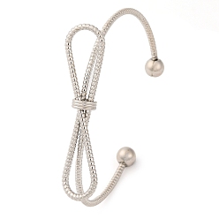 Платина Латунные браслеты-манжеты с бантом для женщин, без свинца и без кадмия, платина, внутренний диаметр: 2-1/8 дюйм (5.5 см)