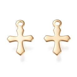 Золотой 304 миниатюрные подвески-крестики из нержавеющей стали, лазерная резка, золотые, 9x5.5x0.3 мм, отверстие : 0.9 мм