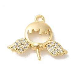 Настоящее золото 18K Латунная микропаве из прозрачного кубического циркония, без кадмия, без никеля и без свинца, для полуразрушенной бусины, ангел, реальный 18 k позолоченный, 15x18.5x4.5 мм, отверстие : 1.5 мм, штифты : 0.8 мм