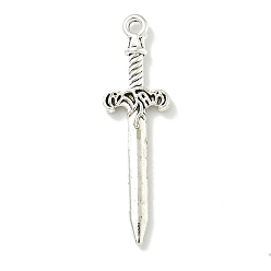 Античное Серебро Сплавочные подвески тибетского стиля, без свинца и без кадмия, Сплавочные подвески тибетского стиля, без свинца и без кадмия, формы меча, античное серебро, 34x10x2.5 мм, отверстие : 1.6 мм, Около 925 шт / 1000 г