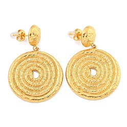 Плоский Круглый 304 нержавеющая сталь с текстурированными серьгами-пусетами для женщин, настоящий 18ksem позолоченный, плоско-круглые, 46x30 мм