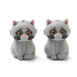 Light Grey British Shorthair Cat Shape Food Grade Silicone Focal Beads, DIY Nursing Necklaces Making, Light Grey, 29x19x26mm, Hole: 2mm