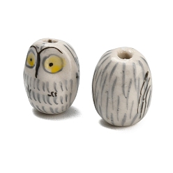 Белый Фарфоровые бусины ручной работы, ручная роспись, сова, белые, 20x16x14.5~15 мм, отверстие : 3.5 мм