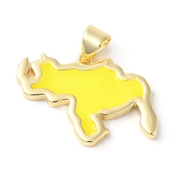 Желтый Эко-подвески с покрытием из латуни и эмали, долговечный, без свинца и без кадмия, реальный 18 k позолоченный, очарование карты, желтые, 16x20x2 мм, отверстие : 5x3.5 мм