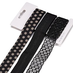 Черный 9 ярдов 3 стилей полиэфирной ленты, для поделок своими руками, бантики для волос и украшение подарка, черно-серая цветовая палитра, чёрные, 1~1-1/8 дюйм (25~28 мм), около 3 ярдов / стиль