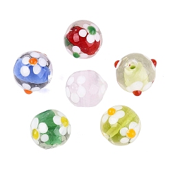 Mixed Color Handmade Bumpy Lampwork Beads, Round & Flower, Mixed Color, 12~14.5mm, Hole: 1.2~1.5mm