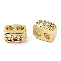 Настоящее золото 18K Латунные микро проложить кубического циркония многожильных ссылки, прямоугольные, реальный 18 k позолоченный, 6x3x5 мм, отверстие : 1.8 мм