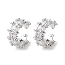 Платина Женские серьги-манжеты из латуни с микропаве и цирконием, долговечный, без кадмия и без свинца, платина, 14.5x16.5x8.5 мм