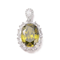 Темный Хаки Стойка металлическая латунная микропрофилированная кубическая циркония подвески, долговечный, овальные, Темный хаки, 30 мм, отверстие : 2.5x6.5 мм