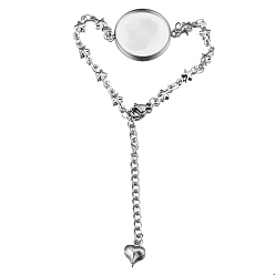 Звезда Устойчивый к потускнению 304 изготовление браслетов из нержавеющей стали, пустая основа для браслета с кабошоном, с застежкой в виде клешни лобстера и удлинителем цепи, звезда, лоток : 20 мм, 7-5/8 дюйм (19.5 см)