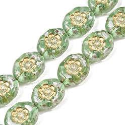 Темный Морско-зеленый Чешские прессованные стеклянные бусины, овальные с цветком, темно-зеленый, 14x11.5x5 мм, отверстие : 0.8 мм, около 60 шт / упаковка