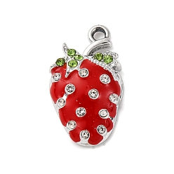 Платина Подвески из клубничного сплава, с эмалью и горный хрусталь, красные, платина, 23x13x5.5 мм, отверстие : 1.8 мм